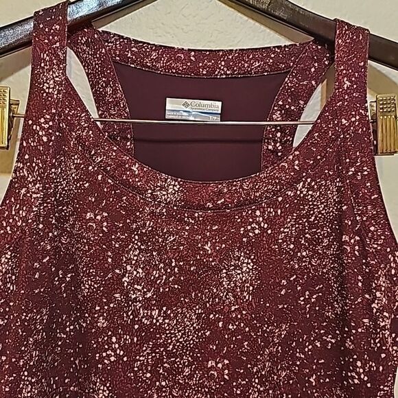 COLUMBIA WOMEN'S BURGUNDY PRINTED SLEEVELESS COLD BAY DRESS S - Picture 2 of 9